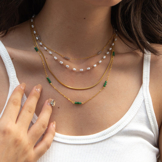 Steel Pearl Design Twin Sweater Chain Necklaces