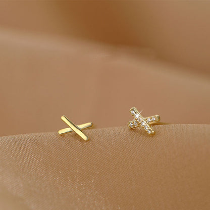 Sier X Diamond Simple Letter Zircon Earrings