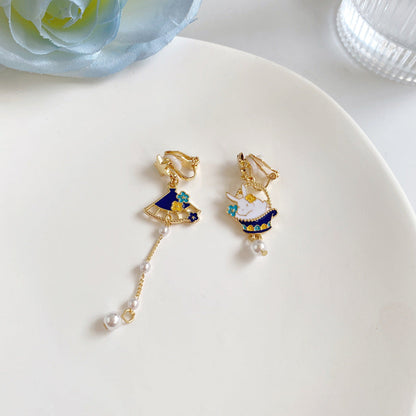 Contrast Color Dripping Asymmetric Little Bunny Earrings
