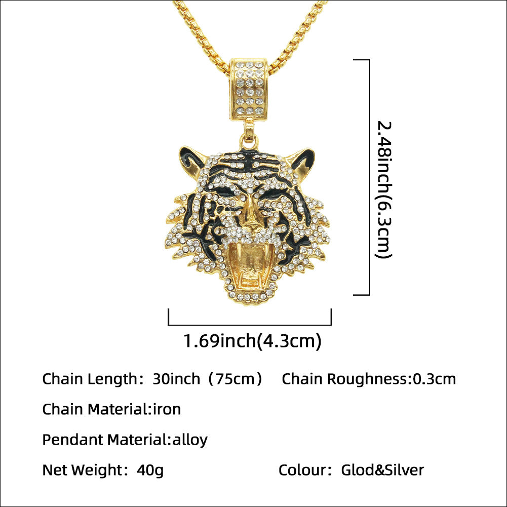 Women's & Men's & Diamond Three-dimensional Tiger Head Pendant Necklaces