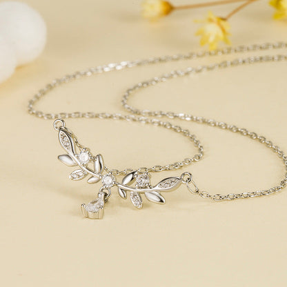 Luxury Minority Senior Cold Wind Leaves Water Drop Clavicle Necklaces