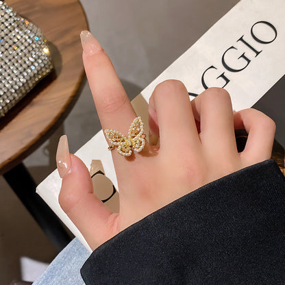 Generous Butterfly Female Opening Adjustable Pearl Zircon Rings