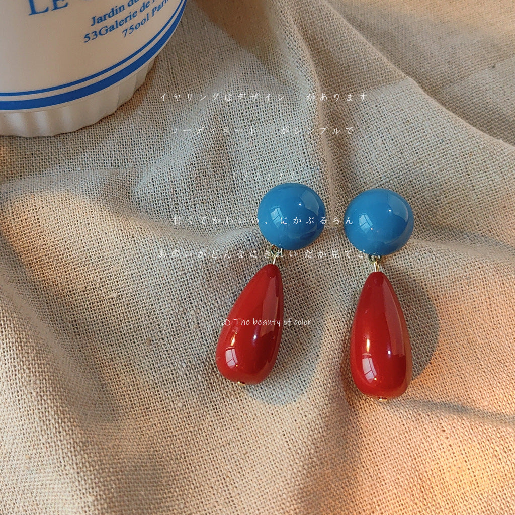 Sier Needle Resin Contrast Color Ear Earrings