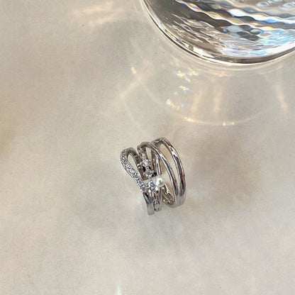 Irregular Metal Rhinestone Pearl Suit Female Rings