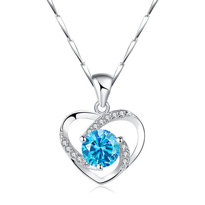 Women's Sier Heart-shaped Pendant Simple Clavicle Chain Necklaces