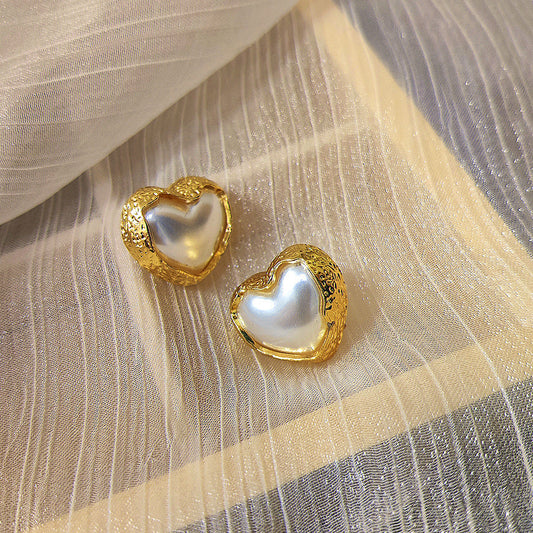 Sier Needle Pleated Pearl Summer French Simplicity Temperamental Earrings