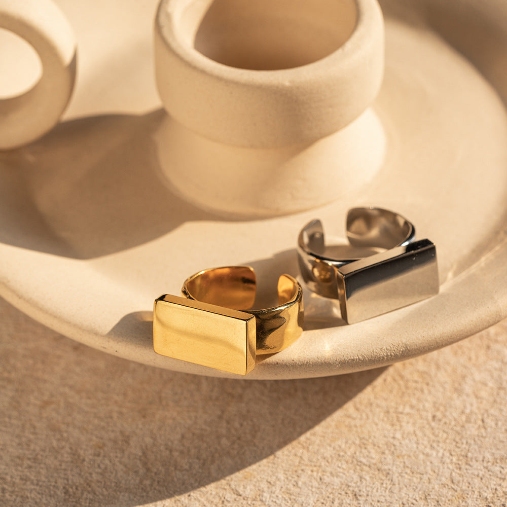 Women's Stainless Steel Long Block Fashion Jewelry Rings