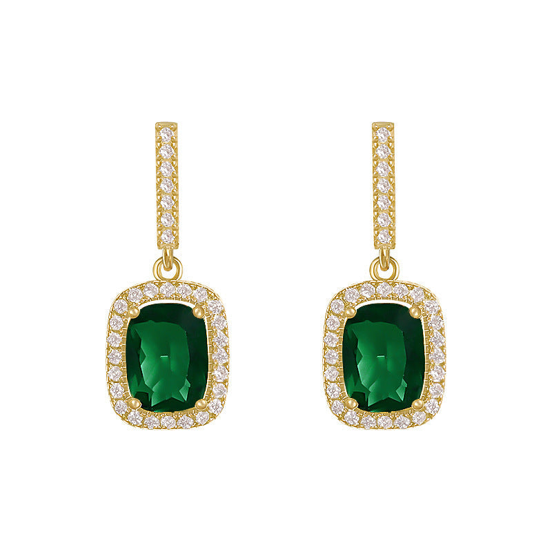 Women's Emerald Elegant Fashionable Simple Vintage Sier Earrings