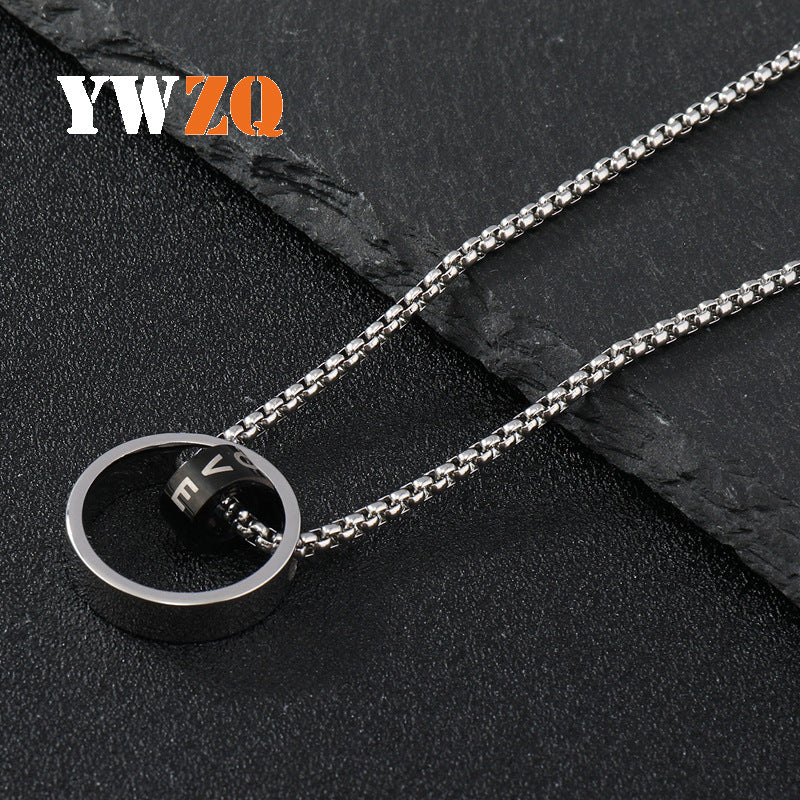 Men's Titanium Steel Pendant Black Carved Stainless Necklaces
