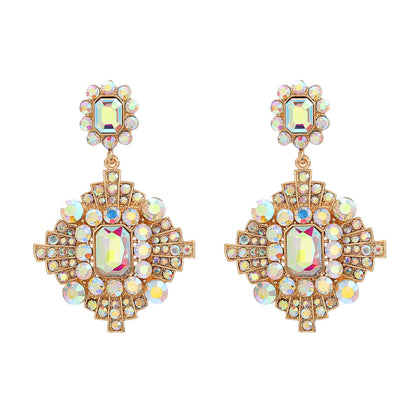 Women's Trendy Colorful Crystals Exaggerated Geometric Full Earrings