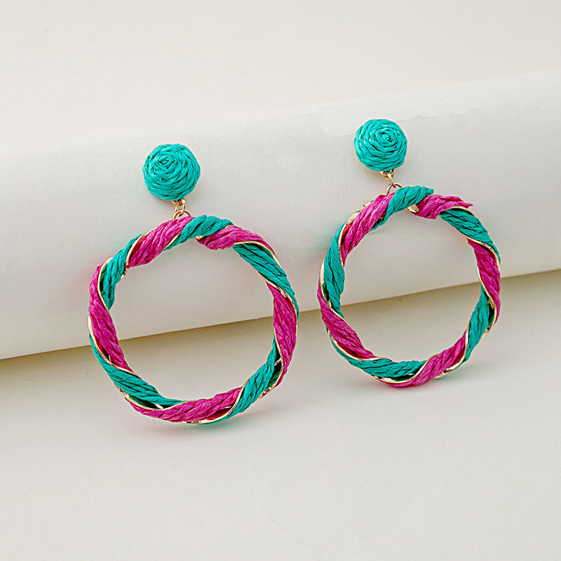 Fashion Color Raffia Woven Creative Cool Rings