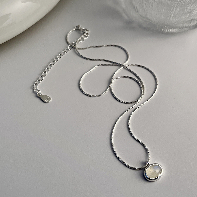 Women's Sier White Chalcedony Clavicle Chain Spring Oval Natural Necklaces