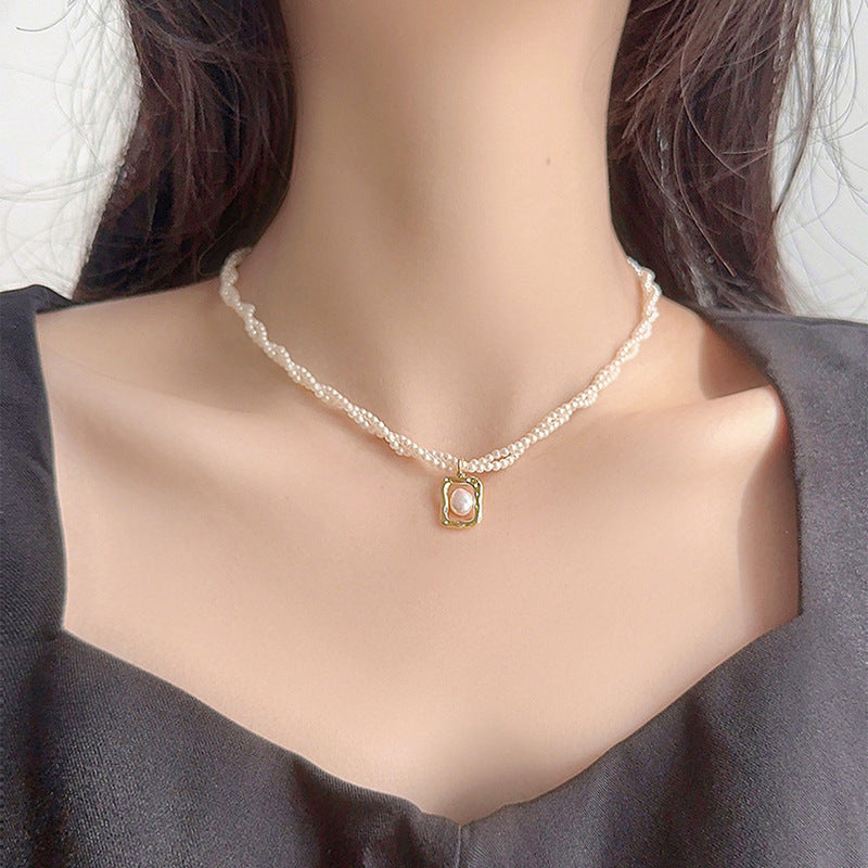 Women's Pearl Double Layer Twin Small Beads Clavicle Necklaces