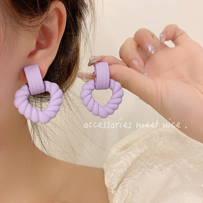 Needle Colored Series Square Round Fresh Earrings