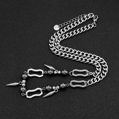 Women's & Men's & Titanium Steel Rivet Stitching Round Beads Hip Necklaces