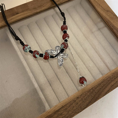 Women's Personality Butterfly Ethnic Graceful National Fashion Red Necklaces