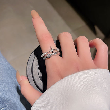 Cool Hot Style Zircon Pearl Graceful Adjustable Opening Rings