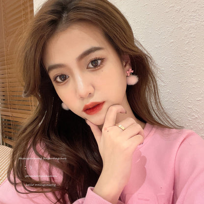 Bow Fur Ball Fairy Ear Clip Earrings