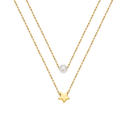 Pendant Imitation Pearl Double Layer Twin Necklaces