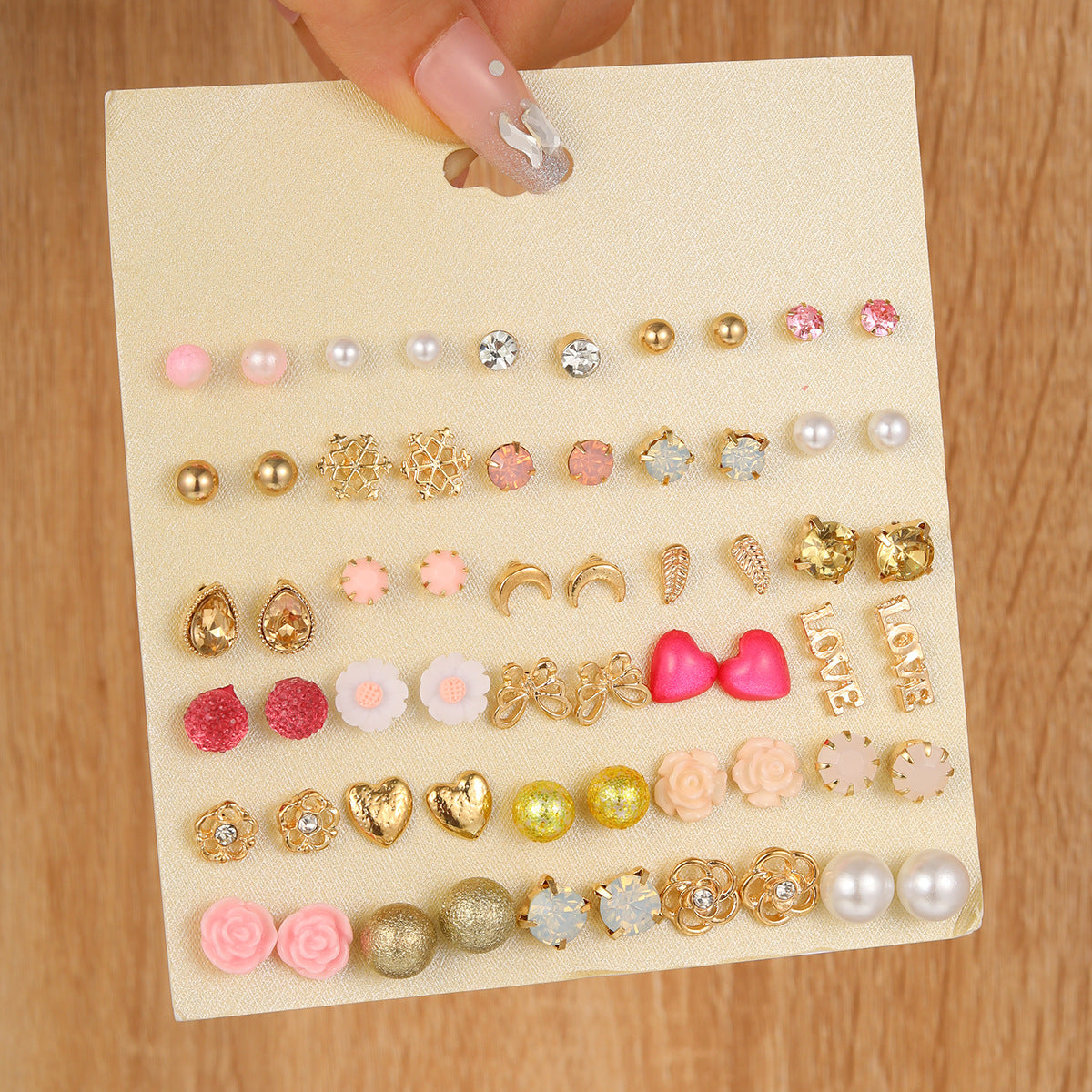 Drop-shaped Flower Inlaid Rhinestone Suit Combination Set Earrings