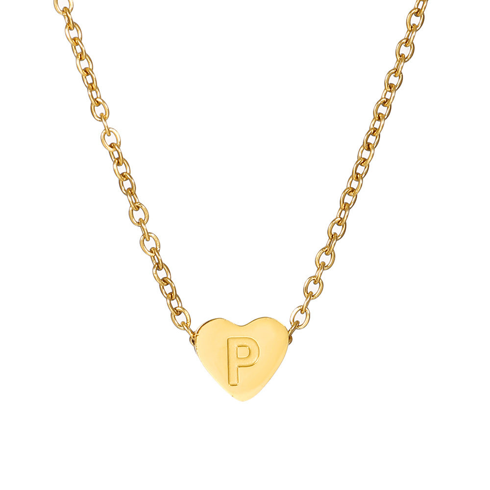 Gold Stainless Steel Heart-shaped Letter Female Titanium Necklaces