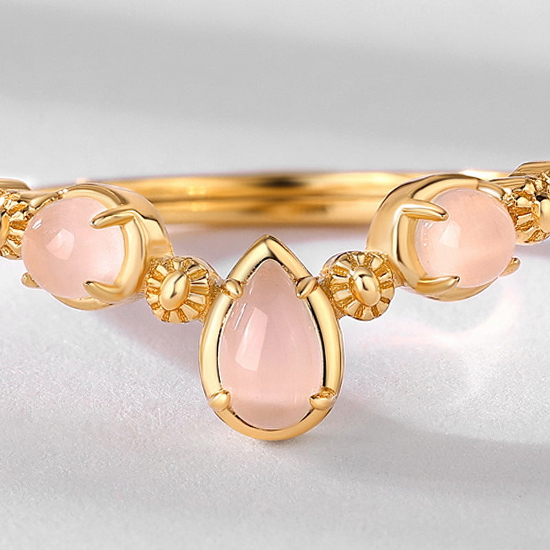 Simple Geometric Drop-shaped Synthetic Opal Sterling Rings