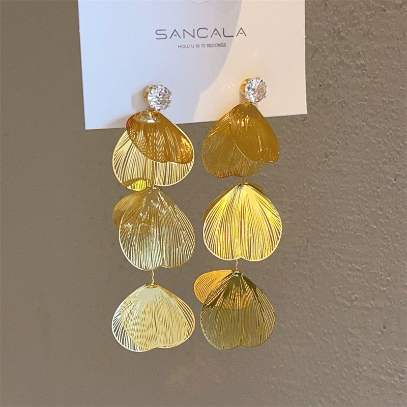 Sier Needle Design Metal Ginkgo Leaf Earrings