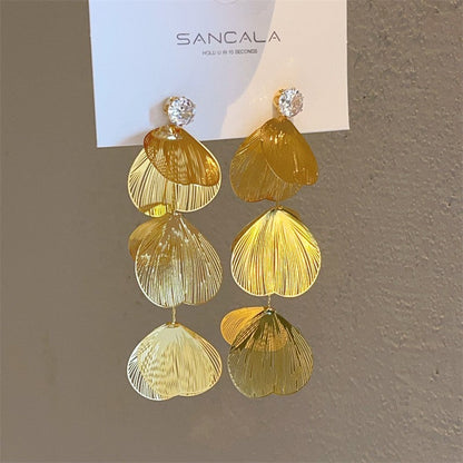 Sier Needle Design Metal Ginkgo Leaf Earrings
