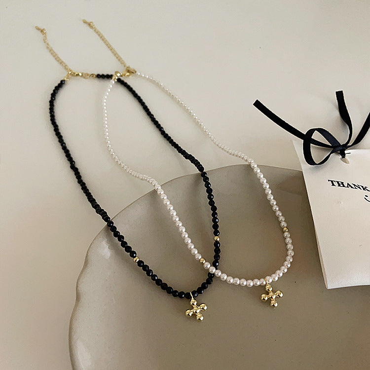 Women's Vintage Pearl Crystal Cross For Niche Necklaces