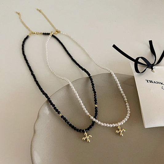 Women's Vintage Pearl Crystal Cross For Niche Necklaces