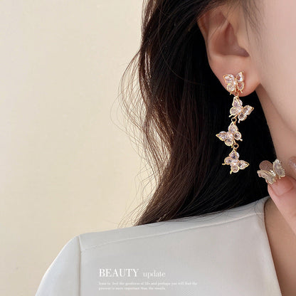Sier Needle Unique Design Zircon Butterfly Earrings