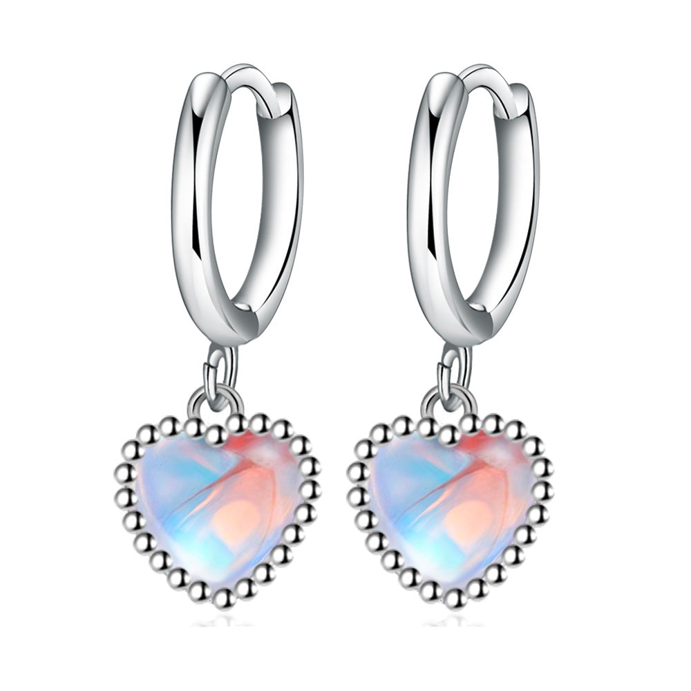 Women's Heart Fashion Korean Heart-shaped Moonstone Ear Earrings