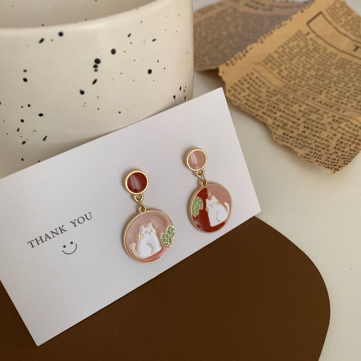 Sier Needle Cute Kitten Ear Simple Graceful Earrings