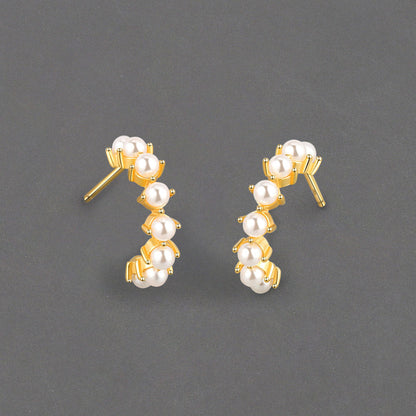 Inlaid Pearl Geometric Trend Semicircle French Earrings