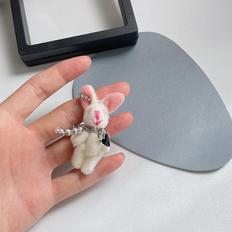 Plush Pink Rabbit Ear Clip Niche Earrings