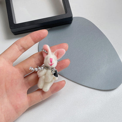 Plush Pink Rabbit Ear Clip Niche Earrings