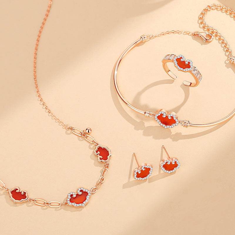 Women's Sterling Sier Red Agate Clavicle Chain Necklaces