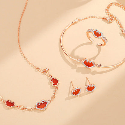 Women's Sterling Sier Red Agate Clavicle Chain Necklaces