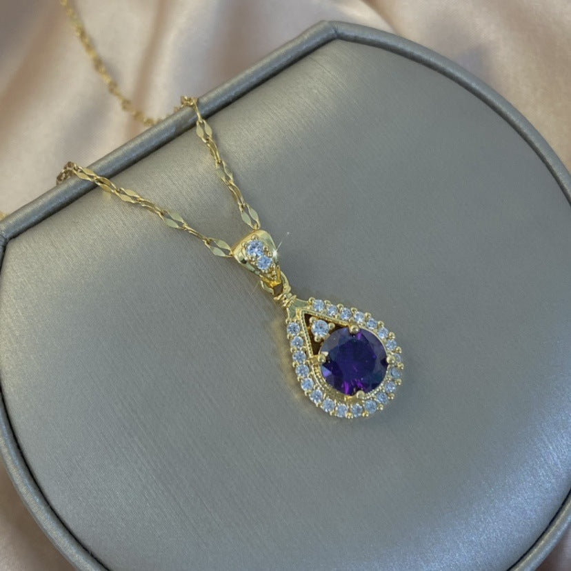 Women's Inlay Purple Zircon Water Drops Fashion Light Luxury Commuter Necklaces