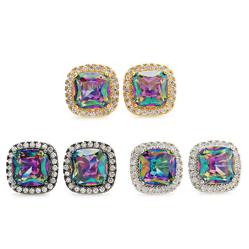 Temperament Wild Colorful Square Zircon Fashion Earrings