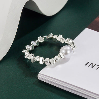 Women's Sier Pearl Personalized Niche Design Little Rings