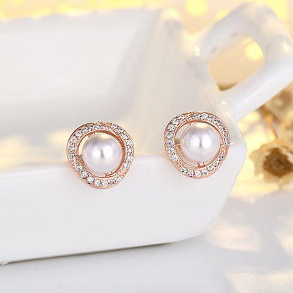 Women's High-grade Simple Temperament Winding Pearl Korean Earrings
