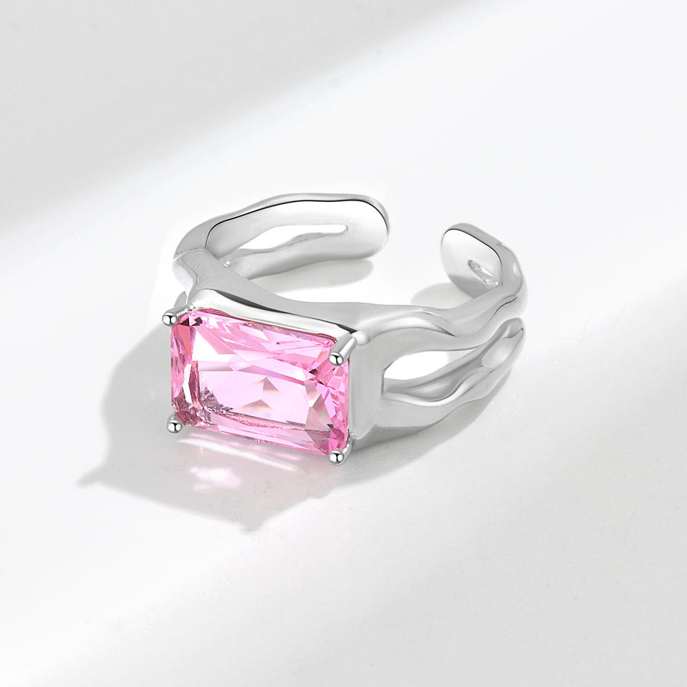 Women's Style Design Temperament Wild Pink Square Rings