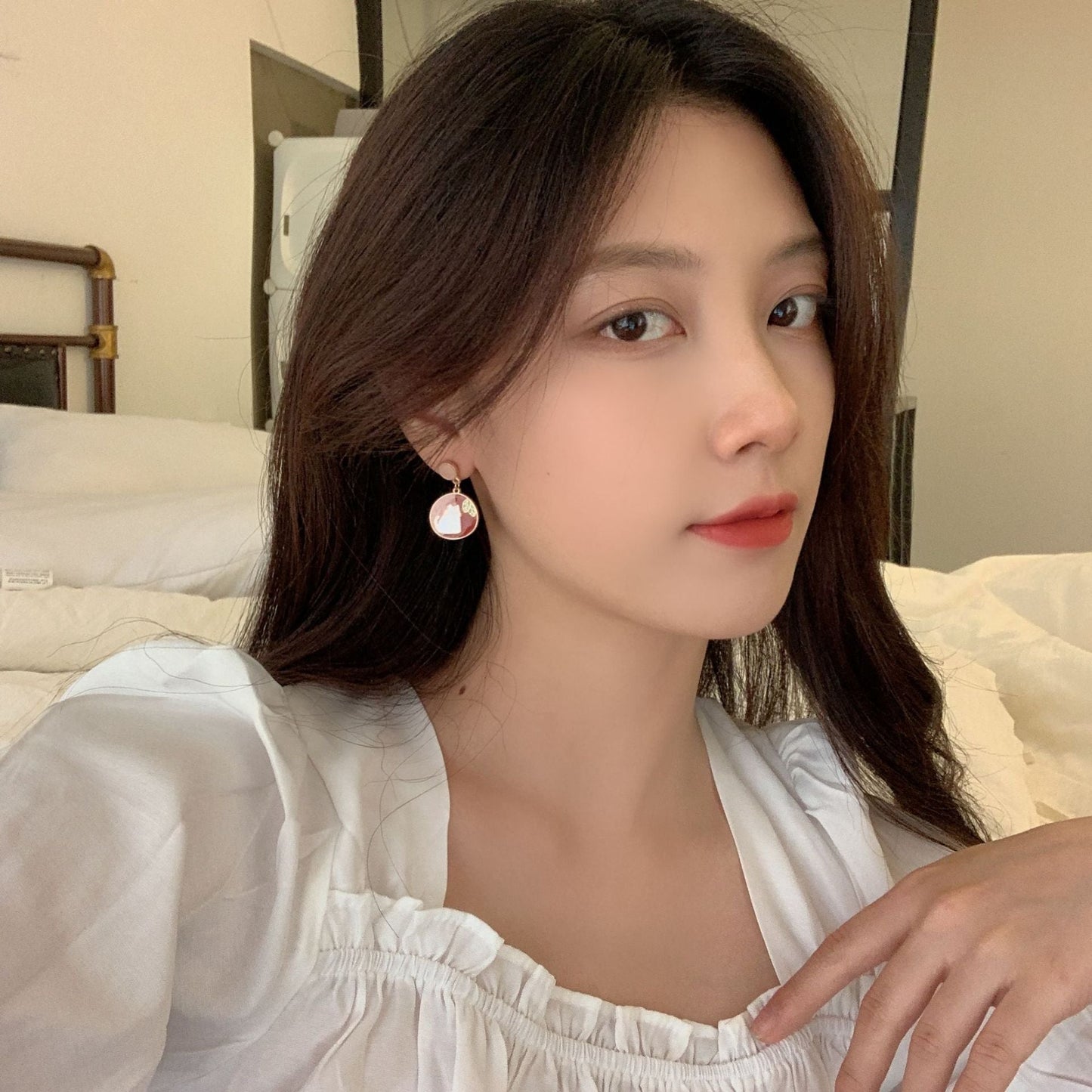 Sier Needle Cute Kitten Ear Simple Graceful Earrings