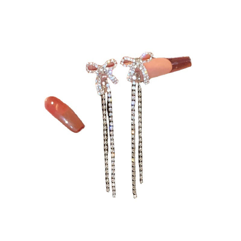 Rhinestone Bow Female Fashion Temperament Long Earrings