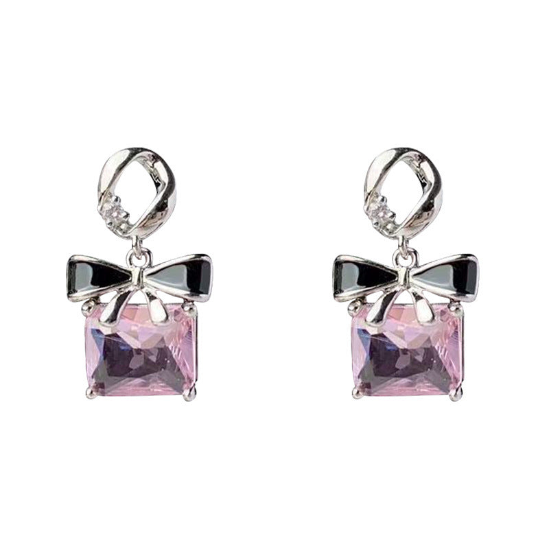 Sier Square Bow Light Luxury Temperament Earrings