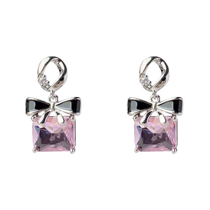 Sier Square Bow Light Luxury Temperament Earrings