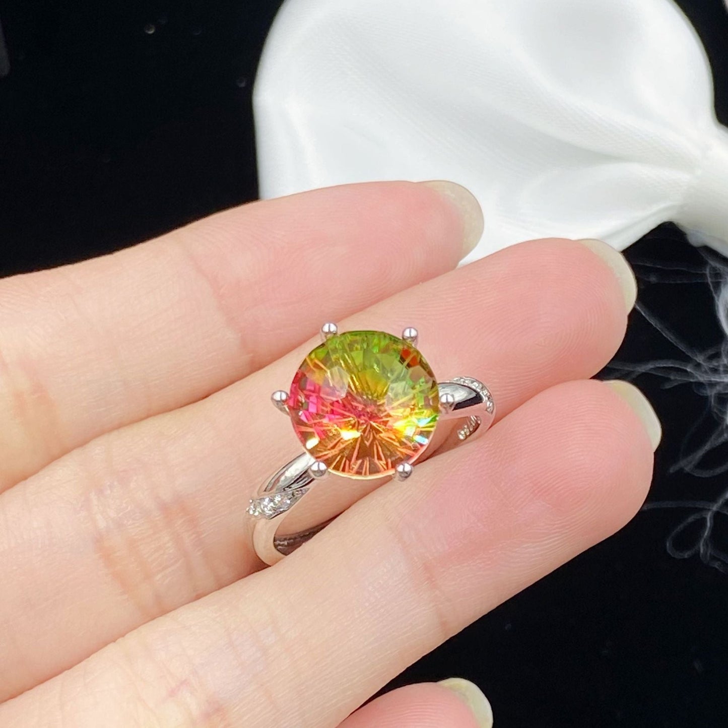 Colorful Tourmaline Open Female Fireworks Cutter Rings