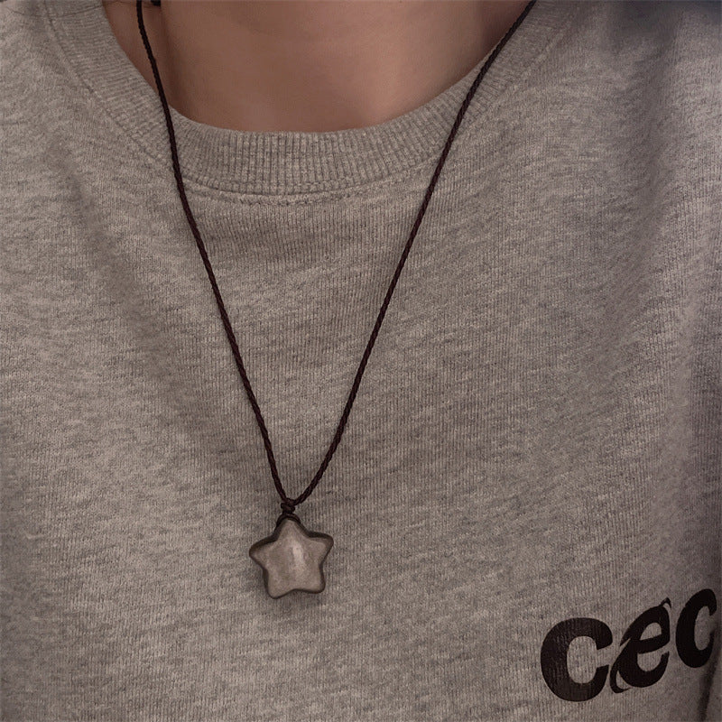 Couple Dark Sier Diamond Star Moon Braid Necklaces