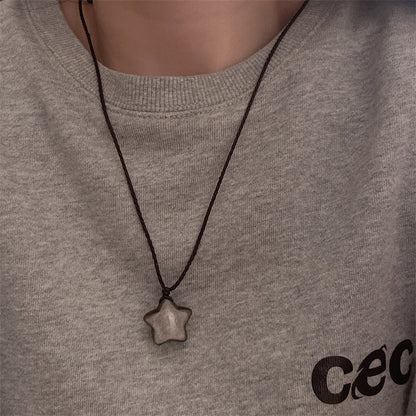 Couple Dark Sier Diamond Star Moon Braid Necklaces